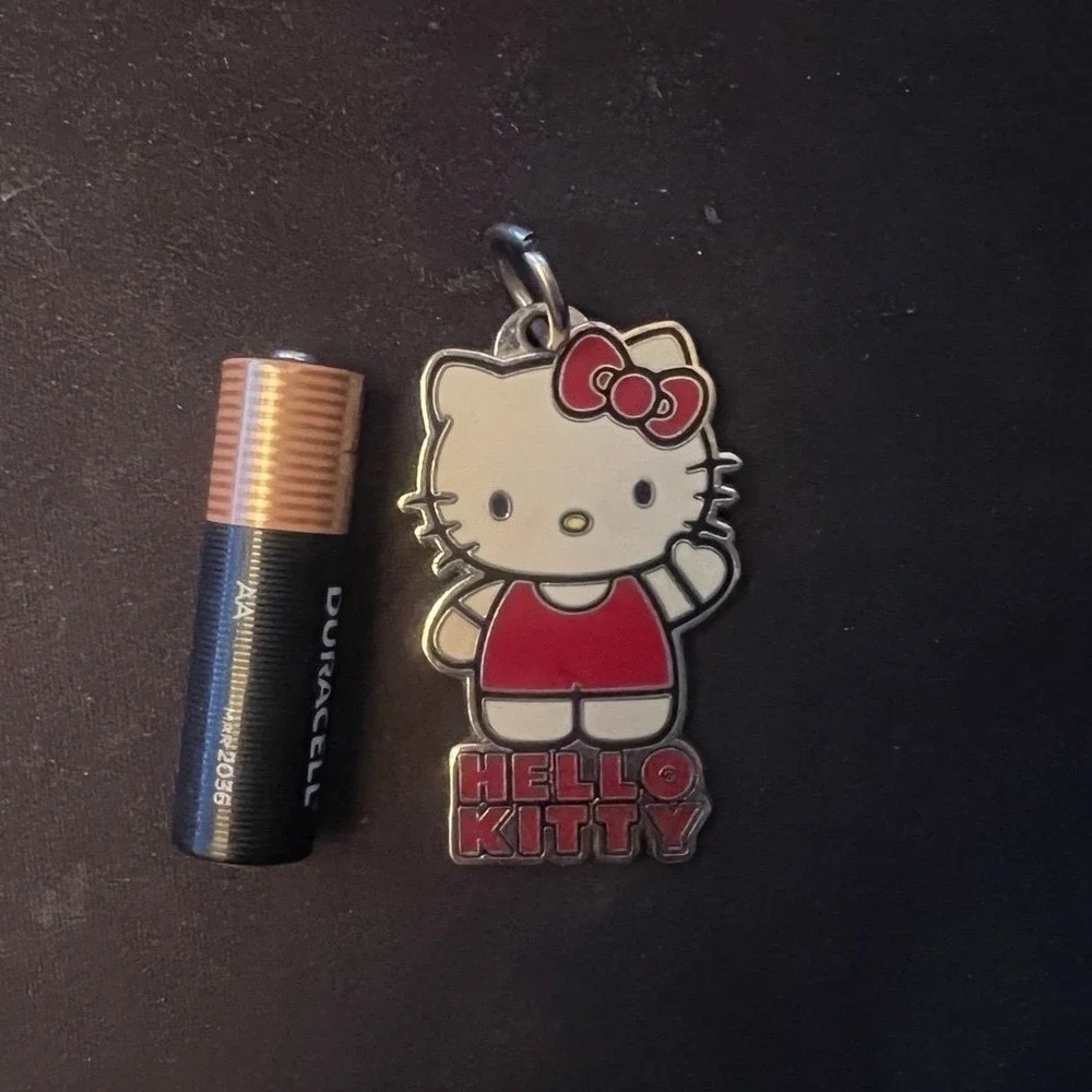 Sanrio Hello Kitty Enamel Keychain Bag Charm Plasticolor 2014 Red White Silver
